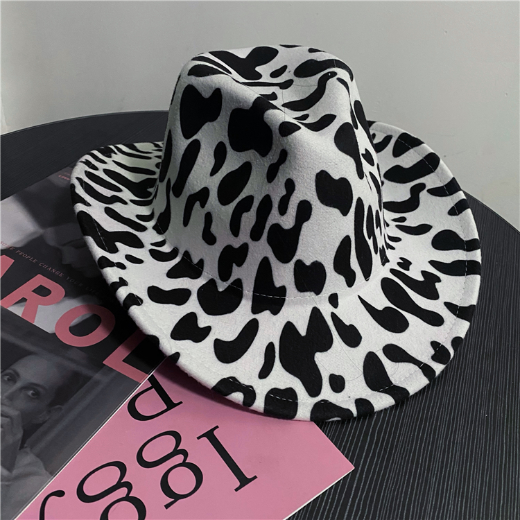 Estampado de vaca sombrero de vaquero occidental sombreros de vaquera de Halloween negro estampado de vaca de fieltro vaquero accesorios de sombrero Rodeo occidental sombreros de vaquero