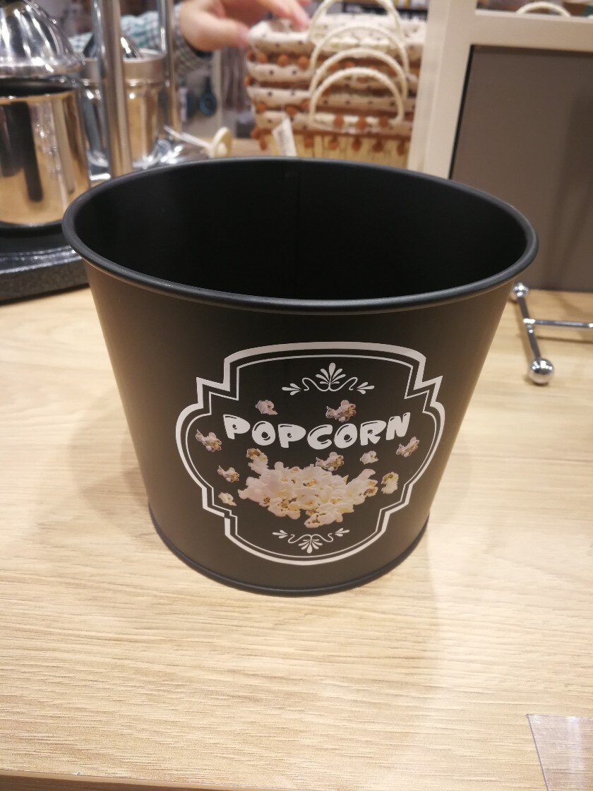 Black Metal Popcorn Bucket,Unisex, Winter, Office, Home, Garden, Entertainment,For Cinema, kitchen, Christmas