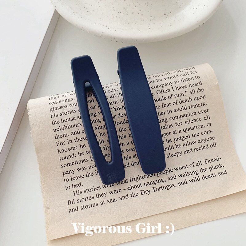 2PC Korea Macaron Color Hair Clips Acrylic Barrettes Geometric Hollow Matte Hair Clips For Girls Women Hair Accessories: 2pc Navy clip