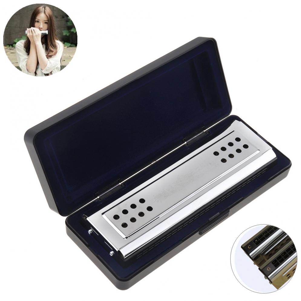 24 Holes Key Of C&G Silver Double Side Tremolo Harmonica for Adult Beginner & Children