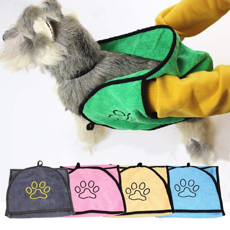 Pet Dog Bath Towel Double Sided Absorbent Fiber Gloves Cat Hygiene Supplies Pocket Soft Lightweight Plush Cleaning Towel