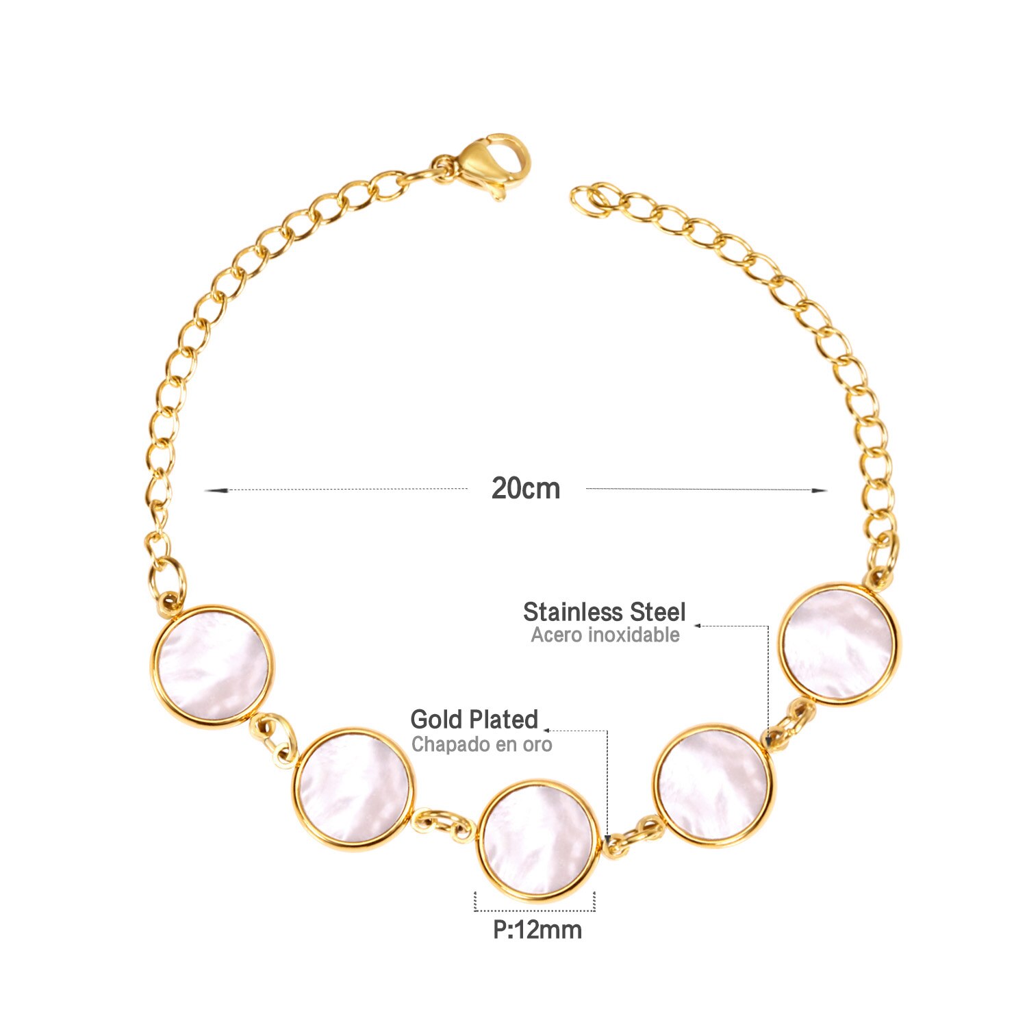 Luxukisskids Bianco conchiglia Braccialetti Braccialetto a Catena incantesimi Bracciale in Acciaio Inossidabile & Braccialetto in Oro Vuoto Braccialetti Pulseras