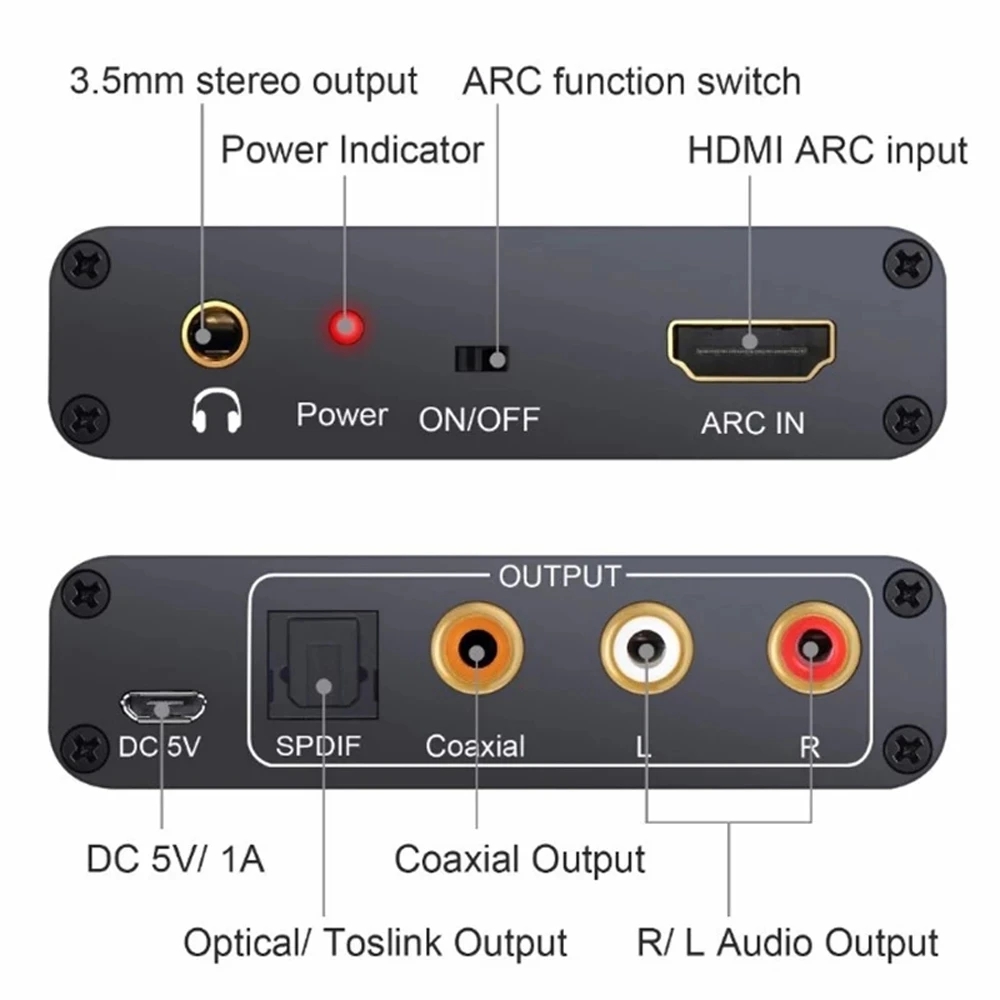 Extractor de adaptador de Audio HDMI ARC de 192KHz, convertidor de Audio Digital a analógico, DAC SPDIF Coaxial RCA, salida Jack de 3,5mm para Monitor de TV