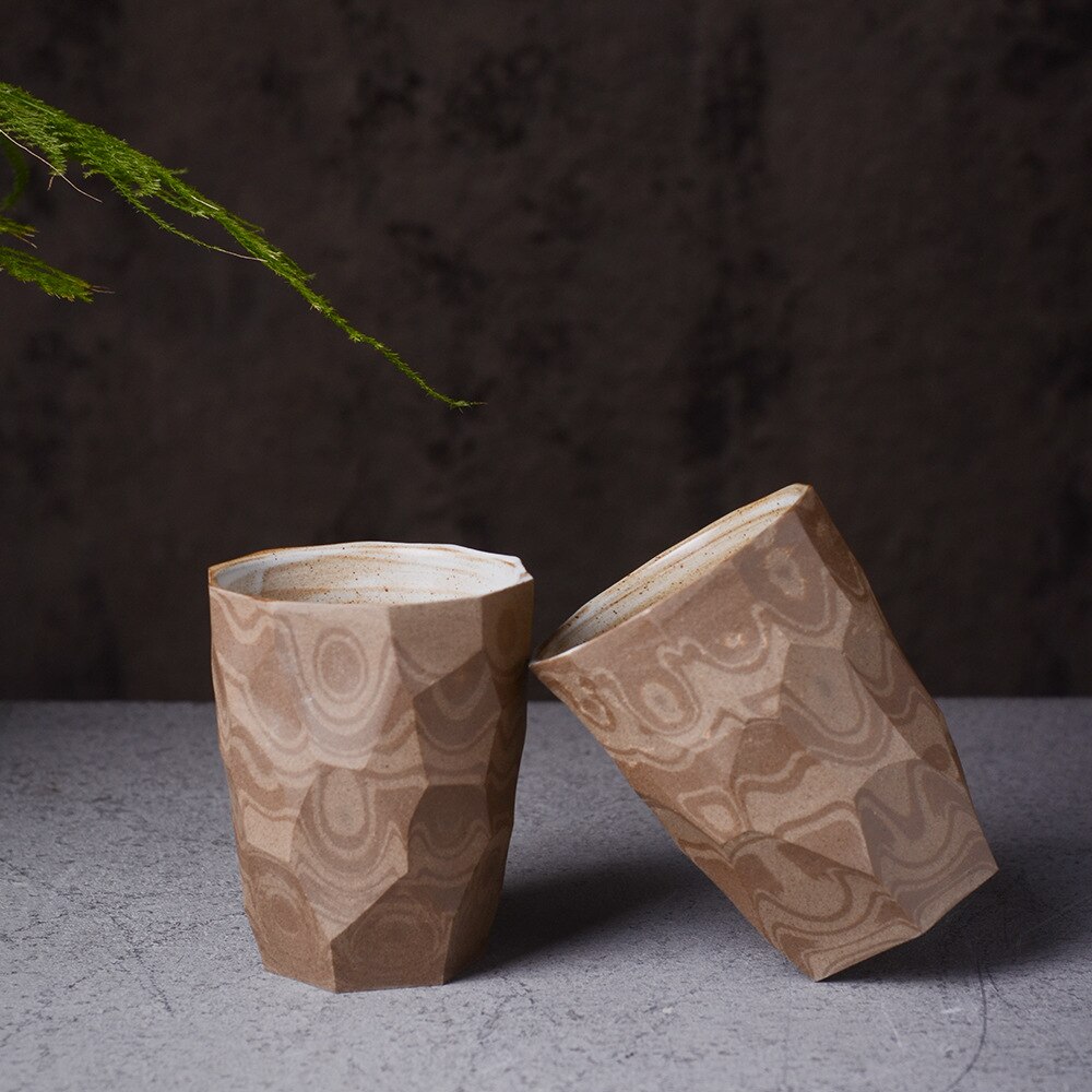 Japanese style cutting mug handmade tea cup stoneware black retro coffee cup ceramic milk tea simple personality cup