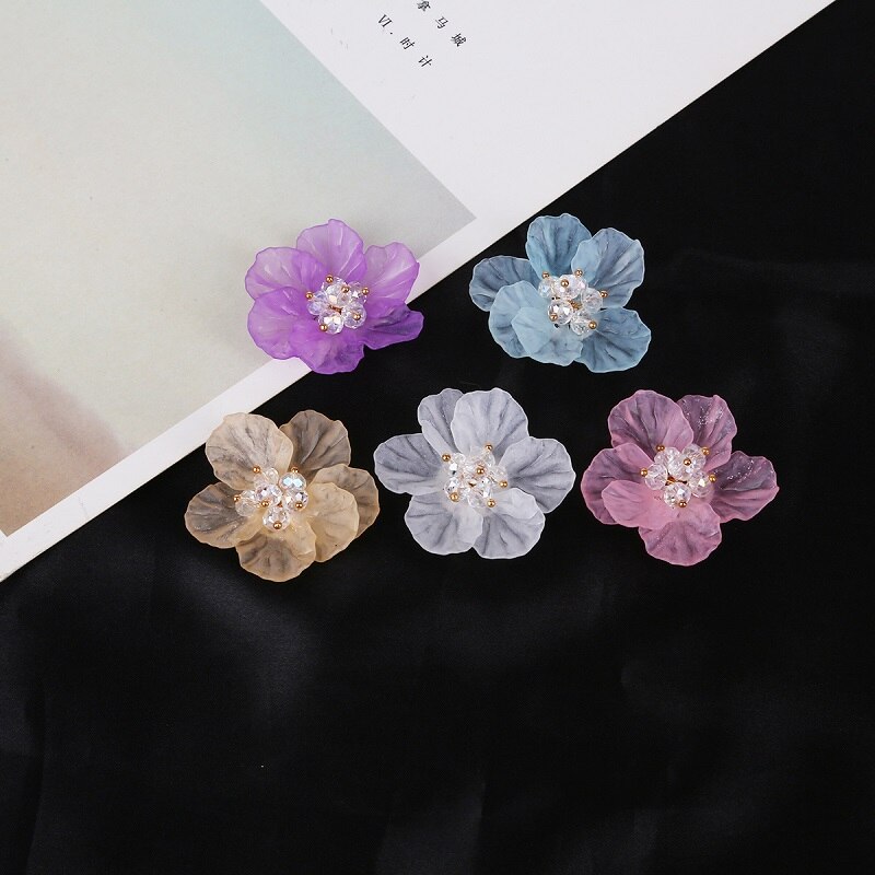 5 stk flerfarvet 6 kronblade akrylblomsterperler gennemsigtige perler passer til smykker håndlavet diy tøj håndværk tilbehør: Blandet