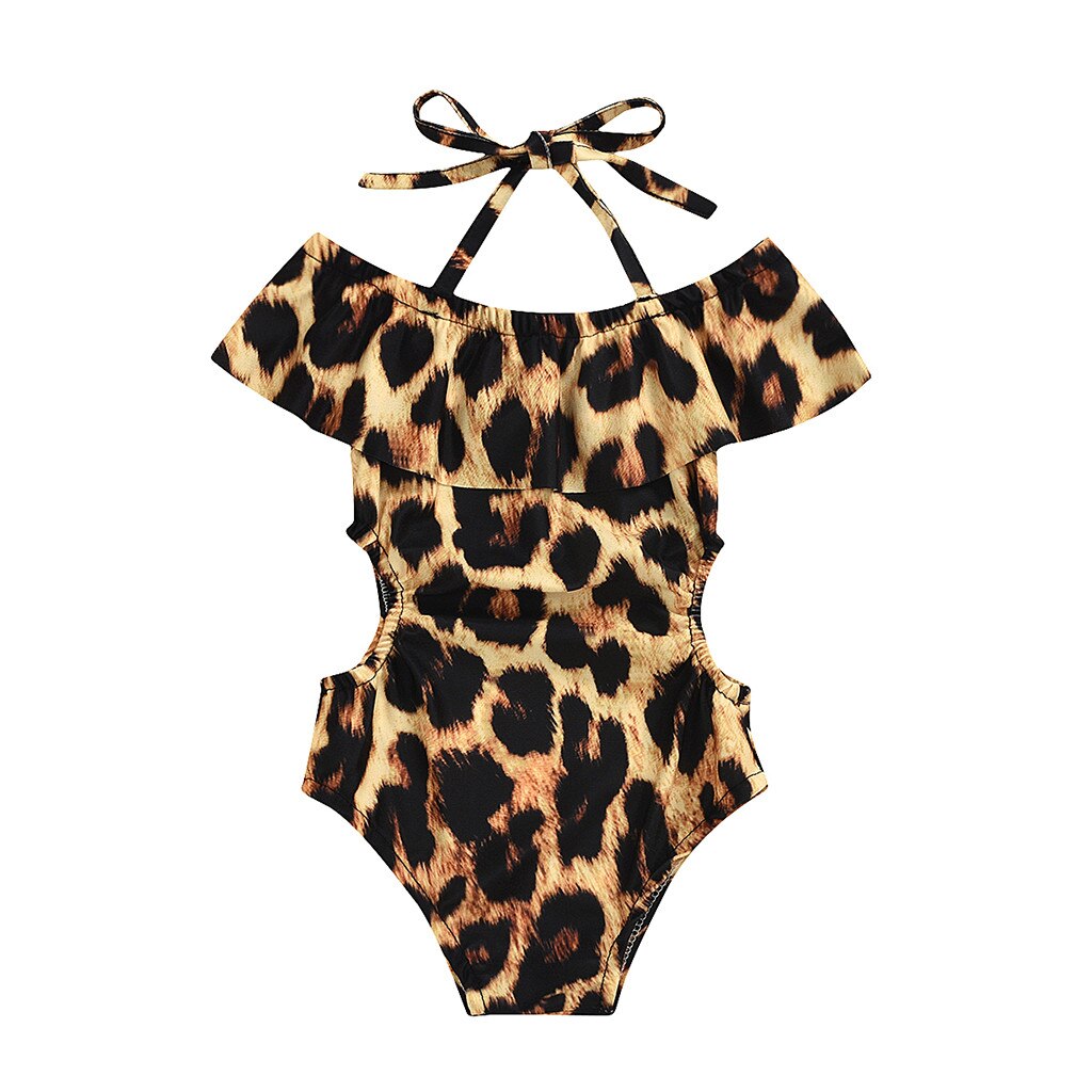 Leopard Print One Piece Swimsuit Kids Girl Cute Baby Girl Summer Halter Swimming Suit Bodysuit Chlidren Bathing Suit Swim Wear: 3-4 Years