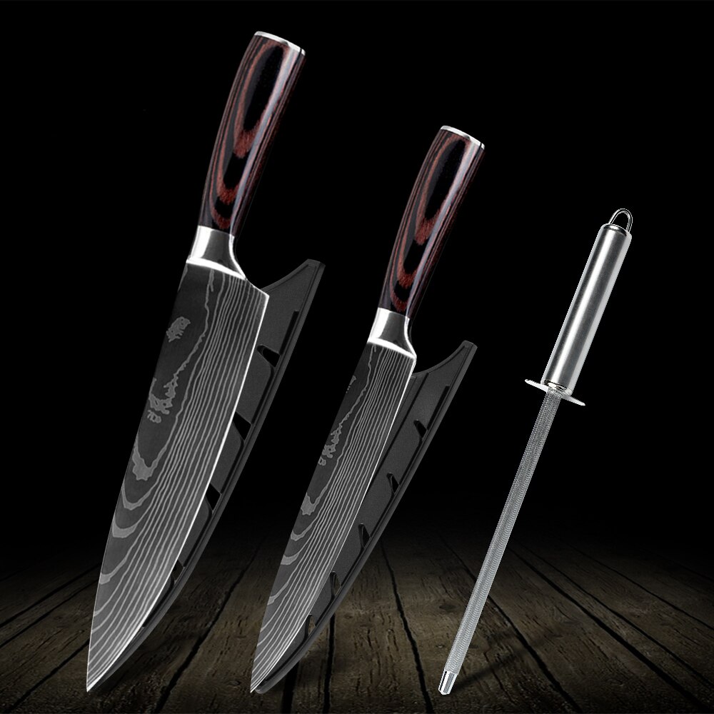QING Kitchen Knife Set Non-stick Chef Knives Set High Carbon Stainless Steel Cooking Paring Cutting Slicing Cleaver: Style 8