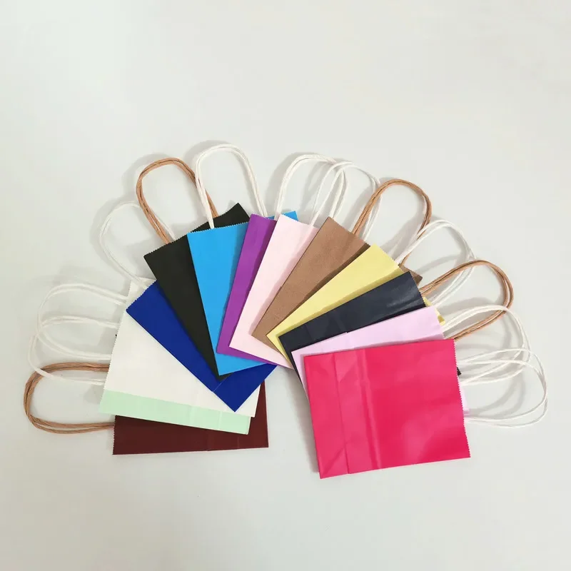 6/12pcs Mini Small Kraft Paper Bag with Handles Festival Bag Candy Shopping Bags