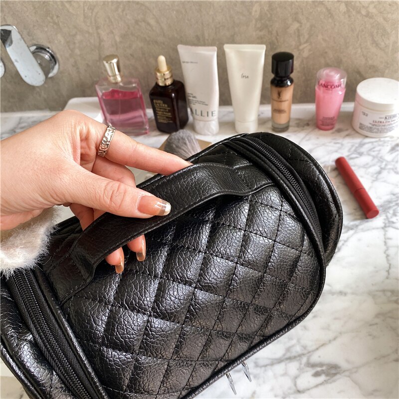 Woman Bags Plaid Handbags Trendy Cosmetic Bag Girls MakeUp Box Beauty Storage Large Pouch Black Wash Bag