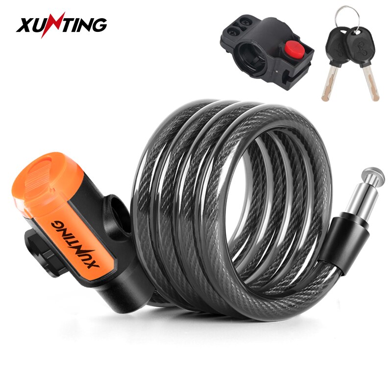 Candado para bicicleta Xunting, llaves seguras en espiral, candado de Cable para bicicleta con soporte de montaje, candado antirrobo resistente a la intemperie para bicicleta y patinete