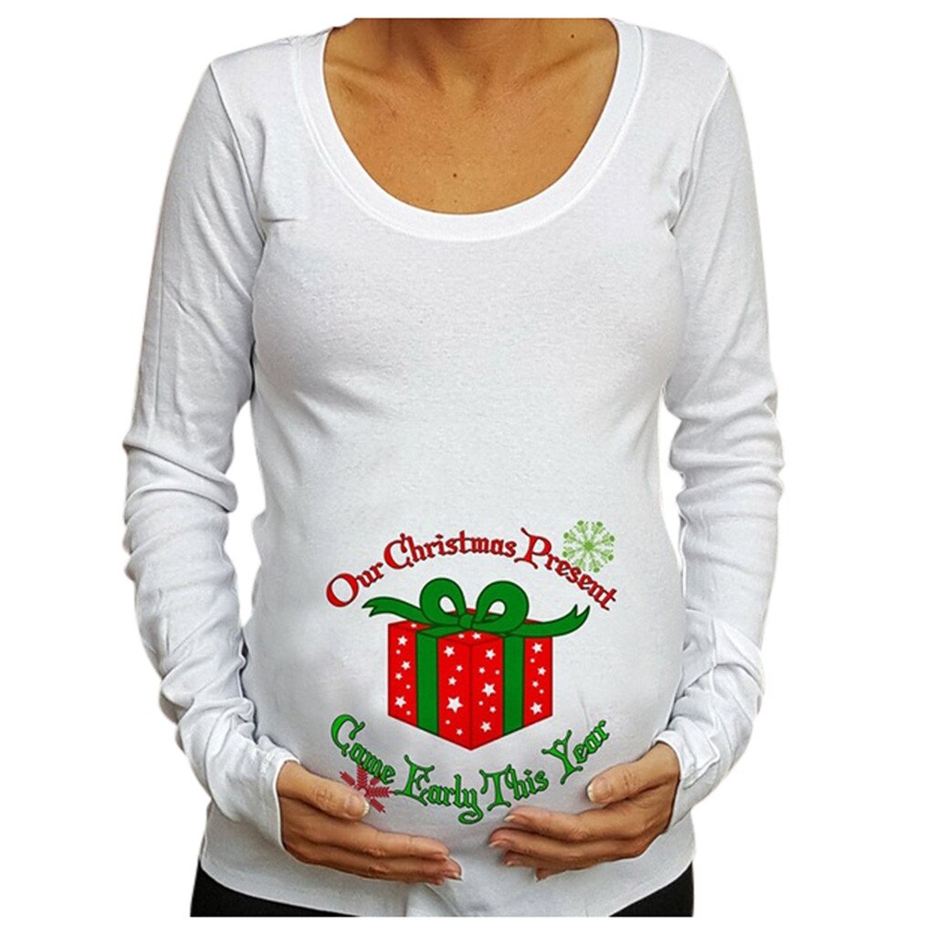 Notre de noël lettre imprimer t-shirts enceinte t-shirts femmes à manches longues Blouse pour maternité T-Shirt vêtements de noël grande taille