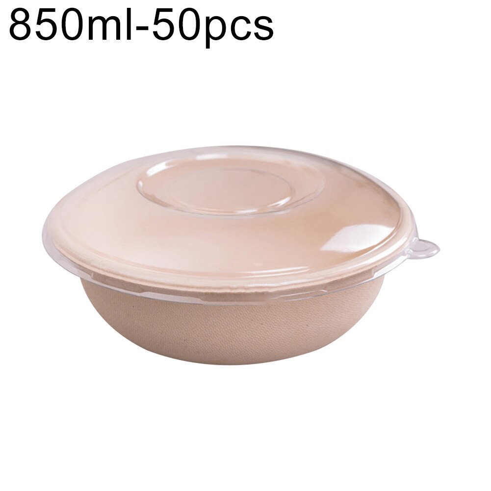 50Pcs Disposable Round Oval Bowl Kitchen Salad Snacks Picnic Container with Lid: 850ml Round Bowl Lid