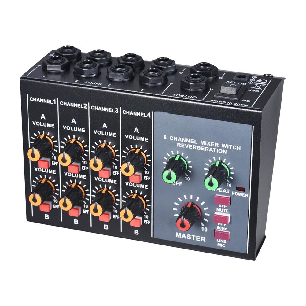 Portable Digital 8-Channel Stereo Sound Mixing Console Reverb Effect Audio Sound Mixer for Amplifier &amp; Microphone US Plug