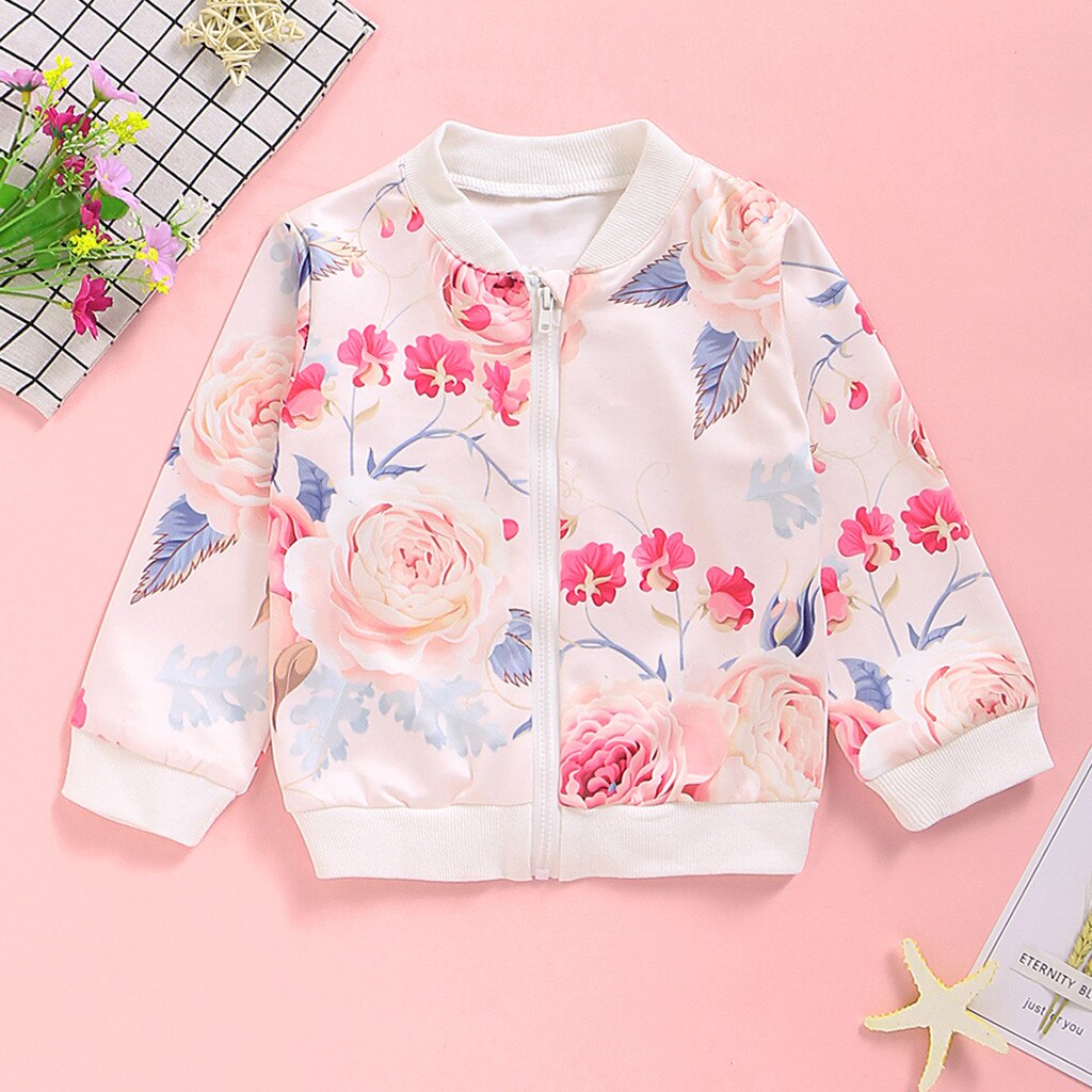 Della Ragazza di modo Giubbotti 2019 Bambini di Fiore di Stampa A Maniche Lunghe Cappotto Della Chiusura Lampo Giacca A Vento Felpe Per Le Ragazze Dei Bambini del Rivestimento di Autunno
