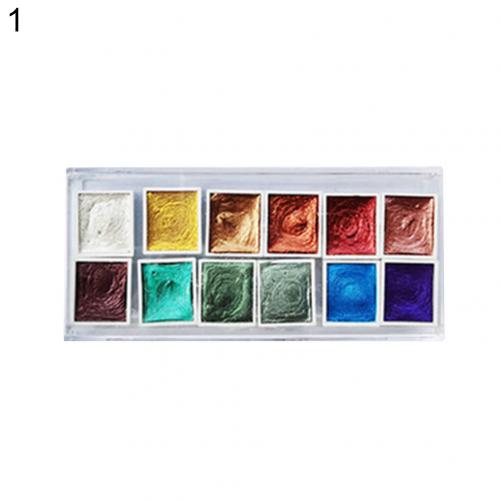 Ensemble de peinture pigmentée aquarelle à paillettes nacrées 12/36/48 couleur avec boîte en fer: 1