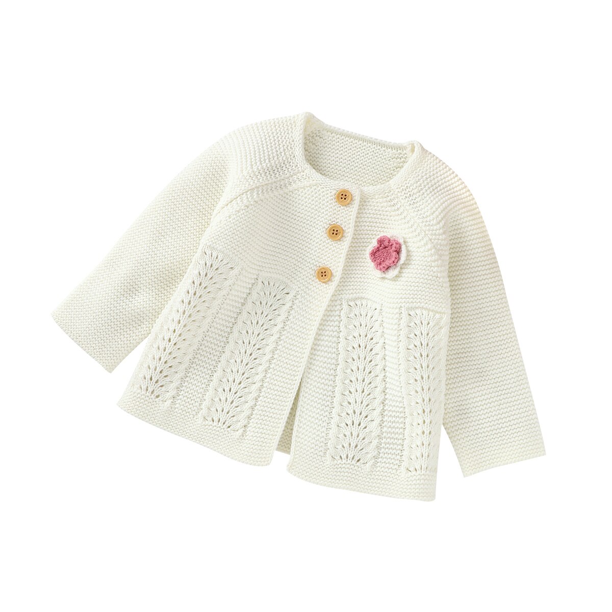 Emmababy Autumn Infant Baby Girls White Single Breasted Lovely Flower Sweater Casual Cardigan Knitted Outfits