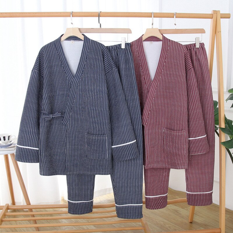 Pijama de Kimono japonés para hombre, ropa de dormir de algodón con capa de aire de manga larga acolchada, de talla grande, para Otoño e Invierno
