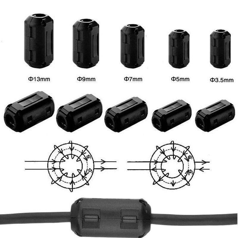 1pc ferritkärna sladd ring choke bead rfi emi brusdämpande filter för nätsladd usb kabel antenn ljudkabel 3.5mm-13mm