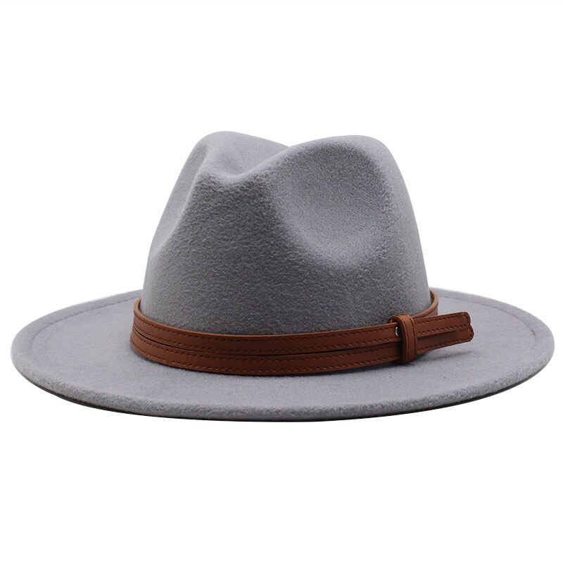Chapeau fedora d'hiver en laine pour femme, casquette en feutre à large bord, chapeau trilby pour homme, panama, fête formelle, haut-de-forme, 19 couleurs: Gris clair