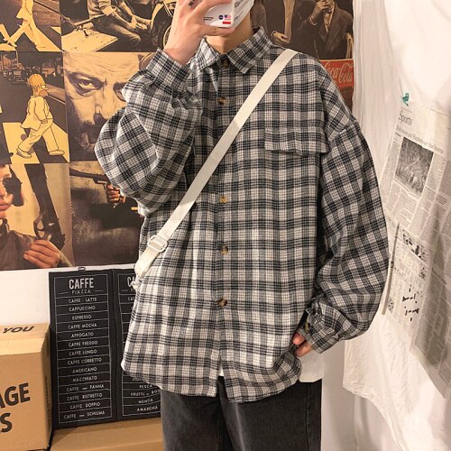 Leesbaar Lente Herfst Plaid Shirts Mannen Met Lange Mouw Mannen Casual Shirt Koreaanse Shirts Man Shirt Mannen: grey / M