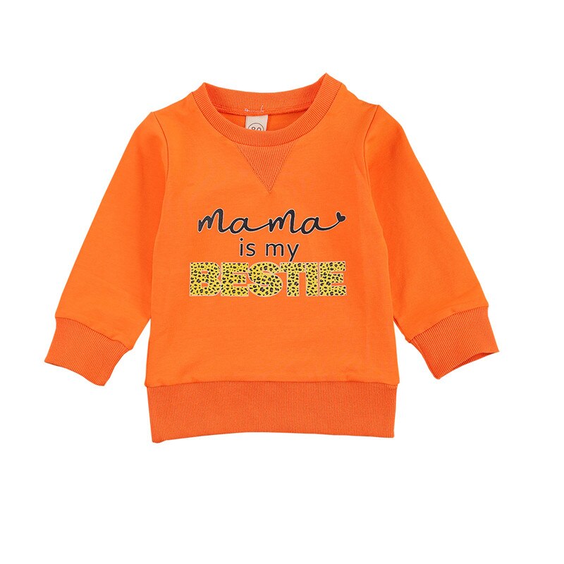 Vår höst barn baby kläder leopard brev tryck sweatshirt lång ärm rund krage tröjor toppar för pojkar flickor: Orange / 18m
