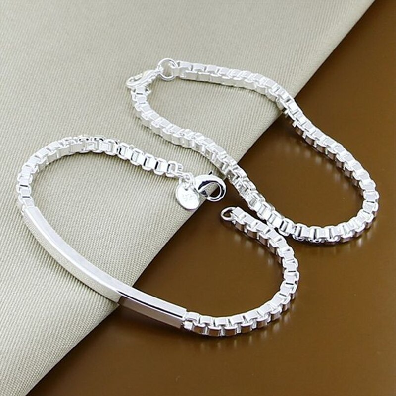 925 Sterling Silber Platz Kasten Kette Armbinde Schmuck-einstellen für Frauen Männer modisch Schmuck