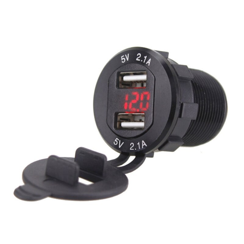 Aluminium 4.2A Dual Port Usb Lader Stopcontact Adapter Met Led Digitale Voltmeter Voor Telefoons Gps Auto Moto Atv Rv-: Black