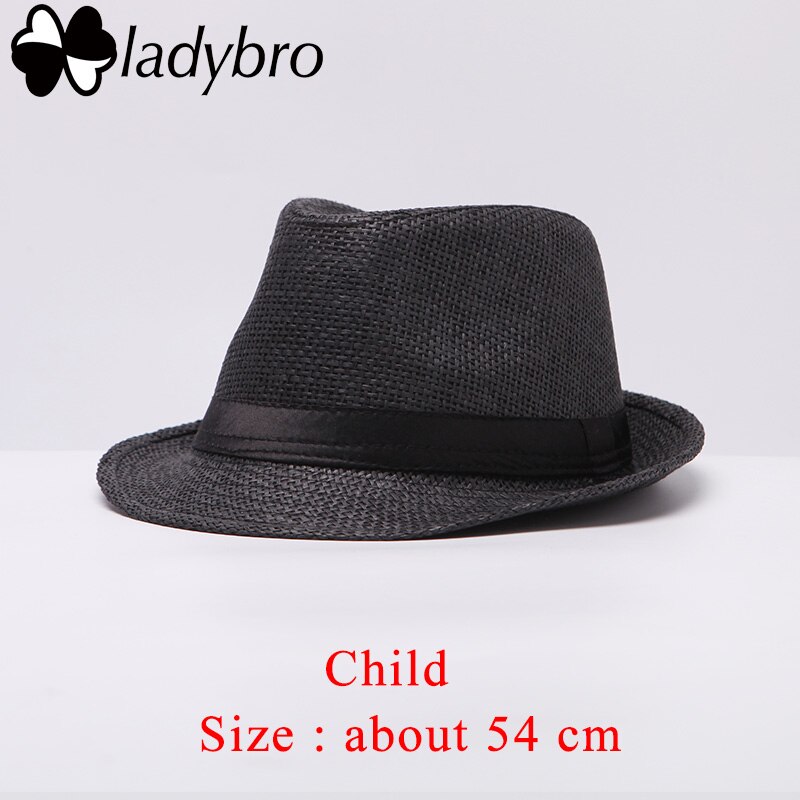 Ladybro Women Sun Hat For Men Hat Kids Summer Beach Hat Child Cap Female Panama Straw Hat Male Gangster Trilby Sun Visor Cap Boy: Child black
