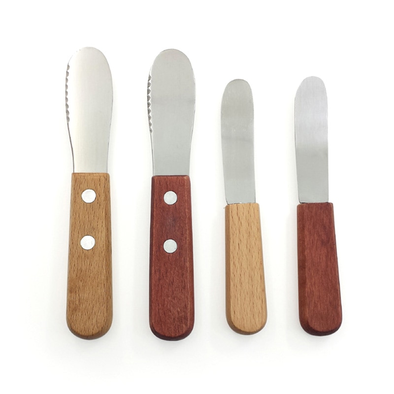 1Pc Mini Stainless Steel Spatula Scraper Knives Breakfast Sandwich Cheese Slicer Spreader Butter Knife Cutter with Wooden Handle