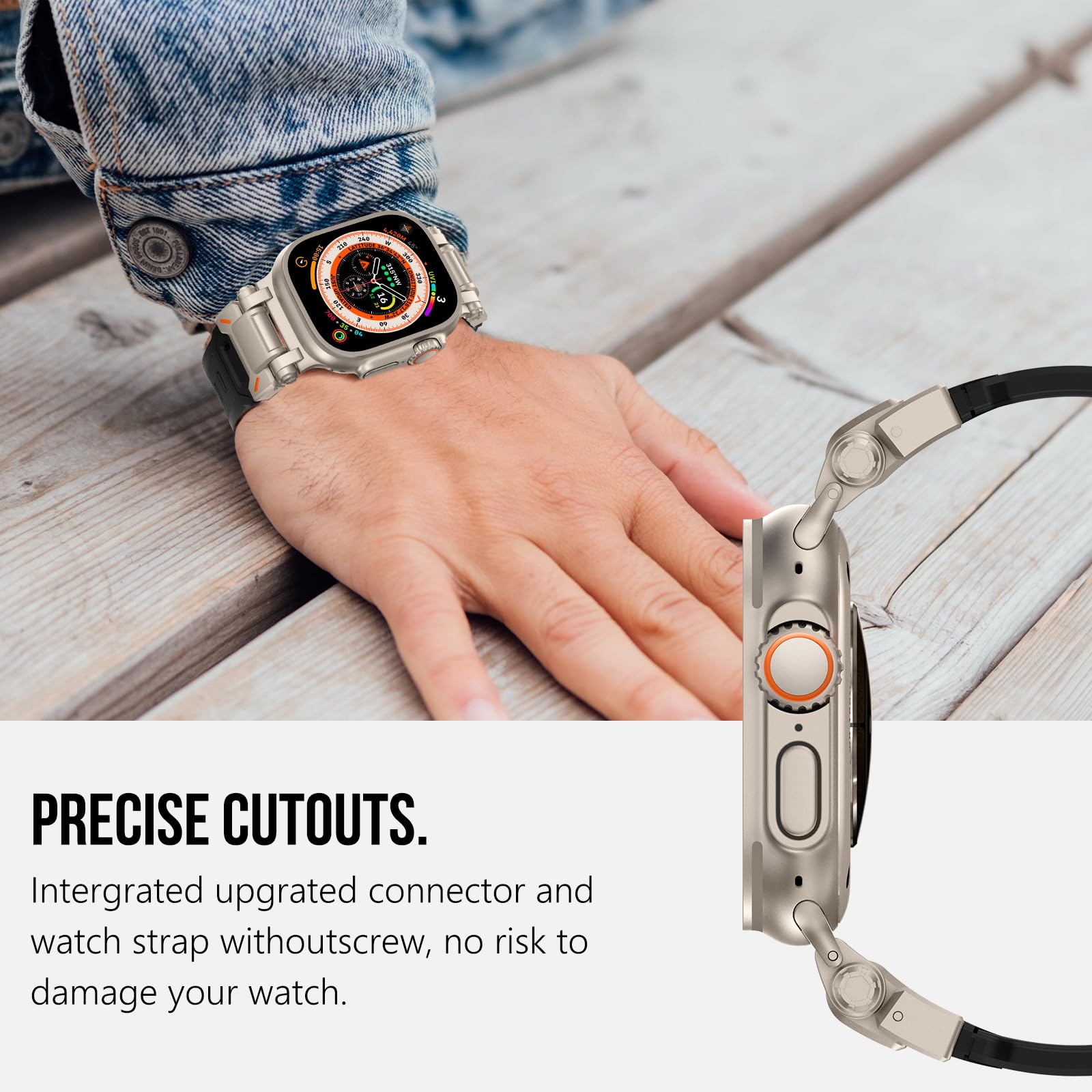 Bracelet en Silicone pour Apple Watch Ultra 2, 49mm 45mm 42mm, métal robuste + Bracelet en caoutchouc, iWatch série 10 9 6 5 7 8 SE, 44mm