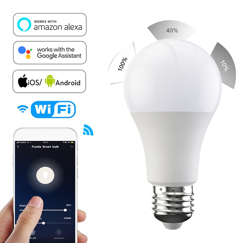 Wireless Smart Bulb Lighting Lamp 15W B22/E27 Magic Light Bulb Dimmable WIFI Downlight Changing App Control Alexa/Google Home
