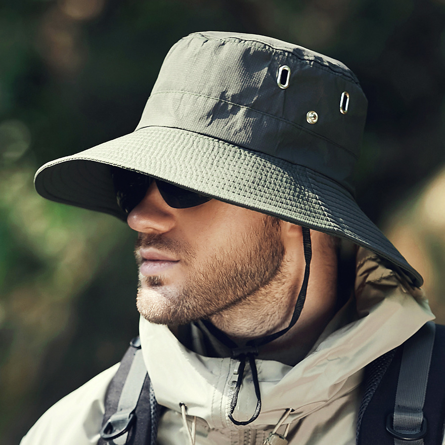 Chapéu de pescador masculino de aba larga, verão, à prova d'água, proteção uv, boné de sol, caminhadas, pesca, escalada, grande, safari, chapéus de balde: Verde