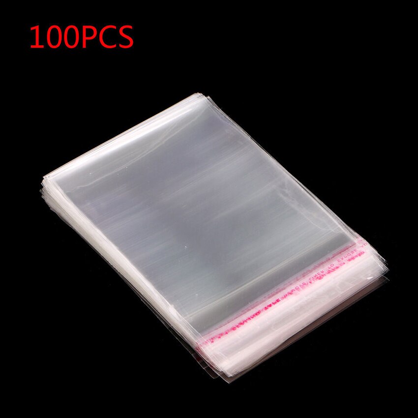 100pcs Plastic Thick Clear Transparent OPP Self Adhesive Seal Bag Resealable Poly Bags Bakery Cookie Cards Making OPP Bag: 9x13cm