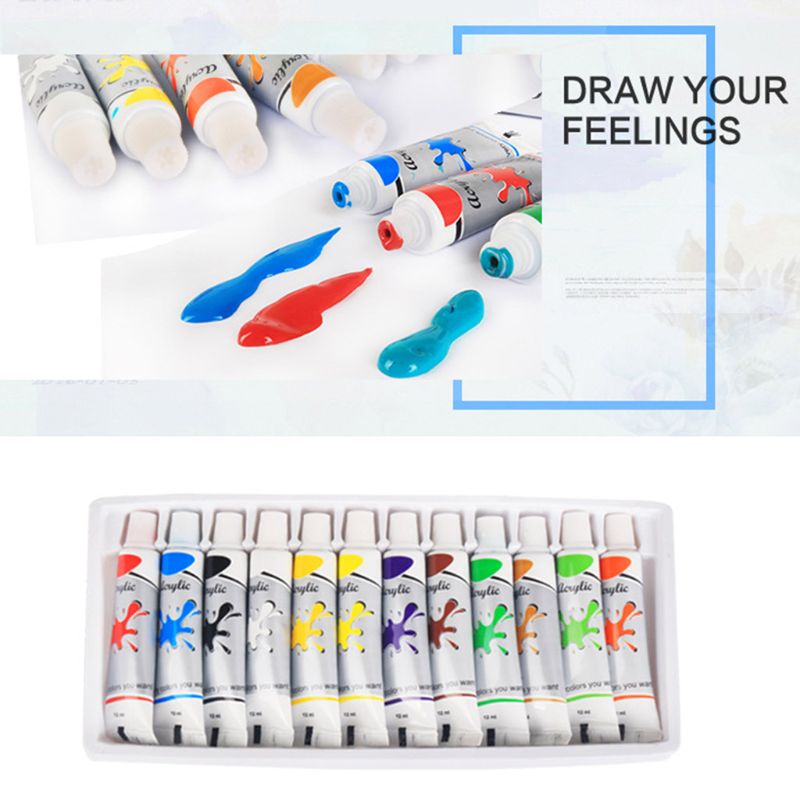 12 Colors Acrylic Paint Set 12ml Tubes Drawing Painting Pigment DIY 2XPF