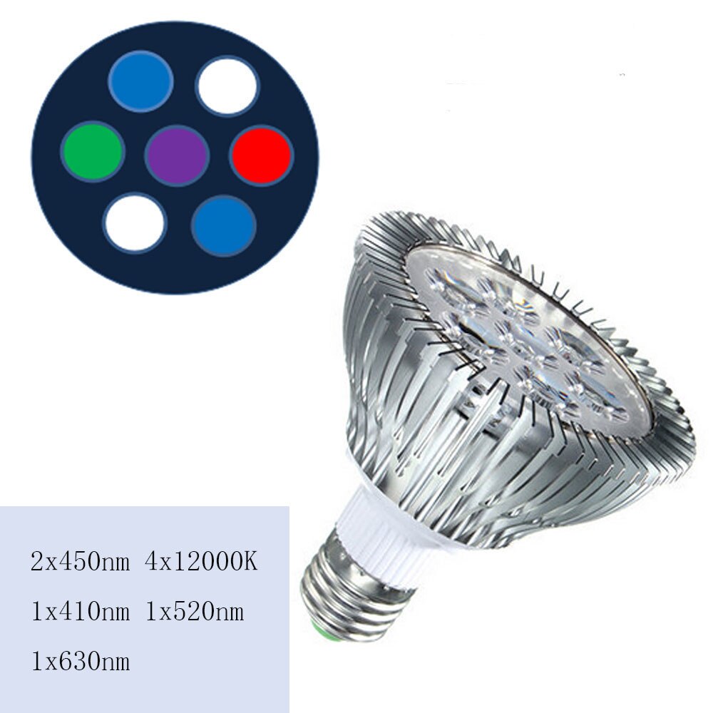 Luz de acuario LED Par30 de espectro completo, 21W, Arrecife de Coral usado, luz de acuario LED E27, luces de cultivo de plantas para tanques de arrecife de agua salada: 7A