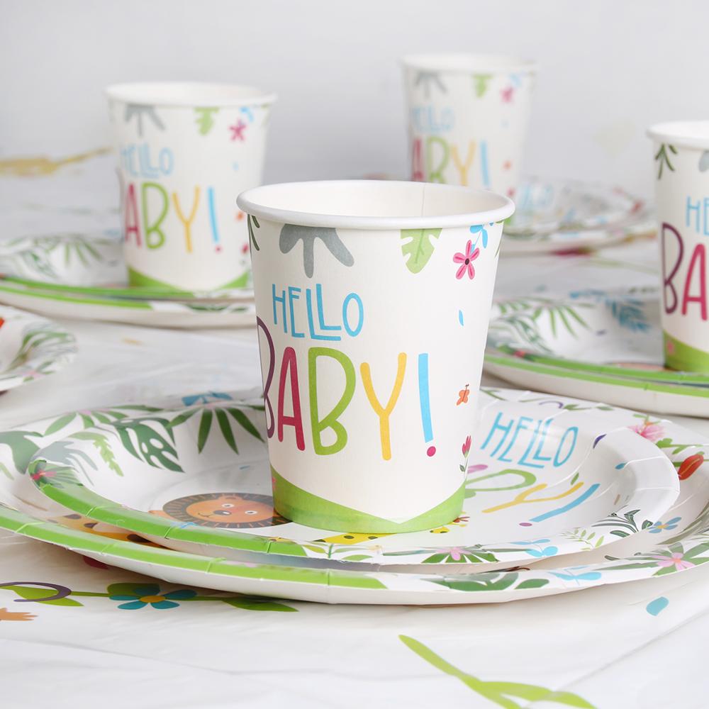 Huiran Woodland Wegwerp Servies Gelukkige Verjaardag Party Decor Kids Jungle Dier Borden Cups Safari Woodland Feestartikelen