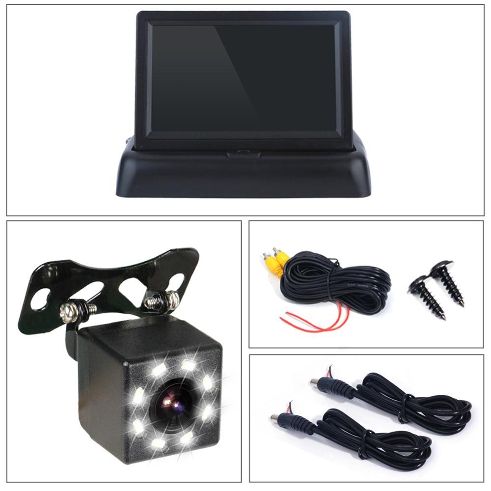 GSPSCN Nacht Vison Rückansicht infrarot Sicherung-Kamera Mit 4,3 "Farbe LCD Auto Video Faltbare Monitor Bausatz Auto Parkplatz unterstützung: Monitor 8 LED