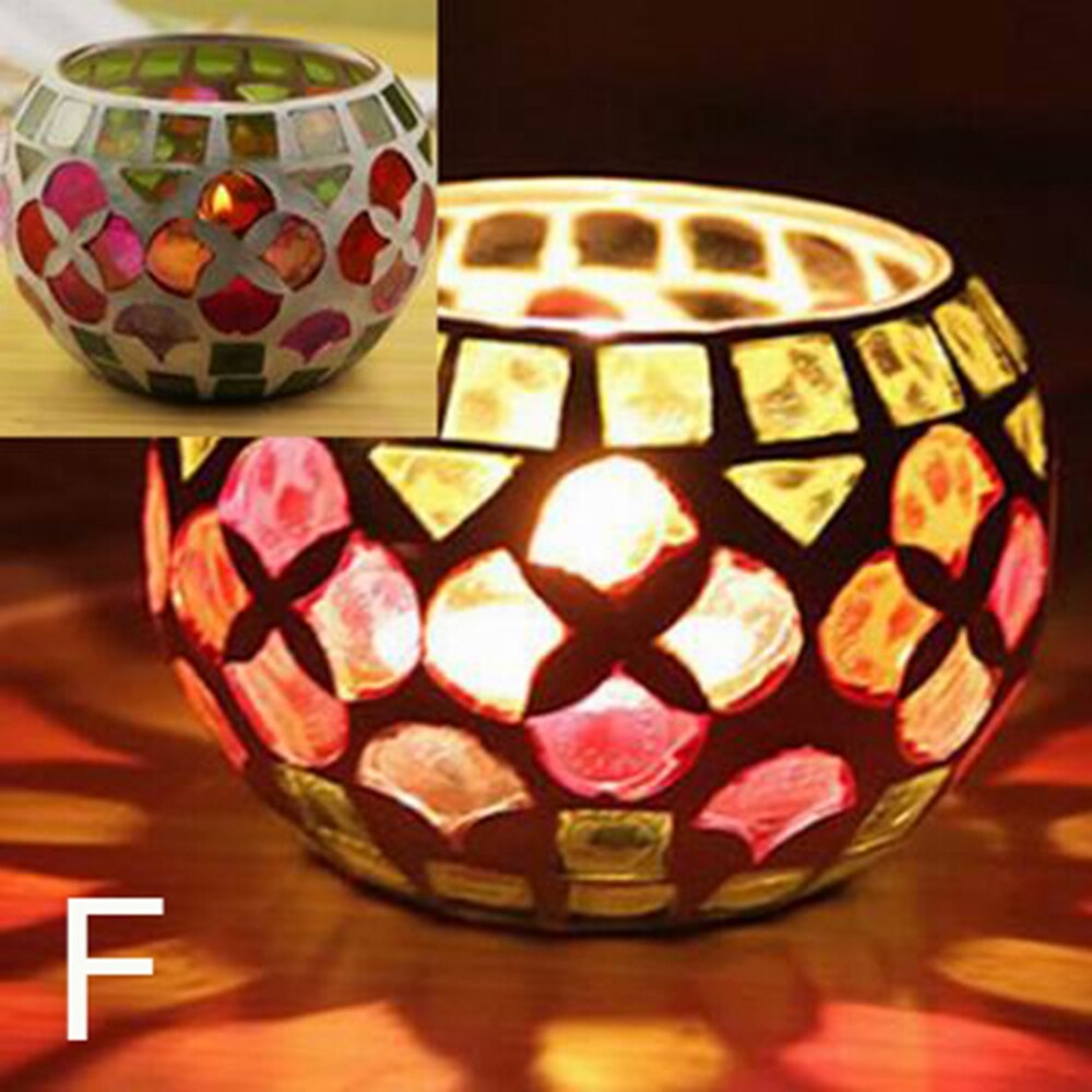 Marokkansk mosaik glas lysestage romantisk stearinlys middag lysestage hjem bordplade dekoration: F