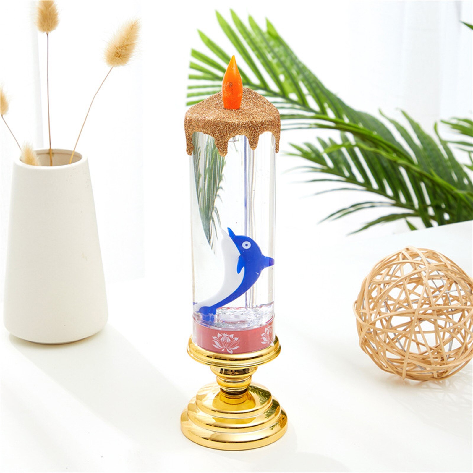 300ml Led Candles Rotating Color Changing Glitter Led Candles Flameles Romantic Crystal Candle Light Home Party Decoration#T2: F
