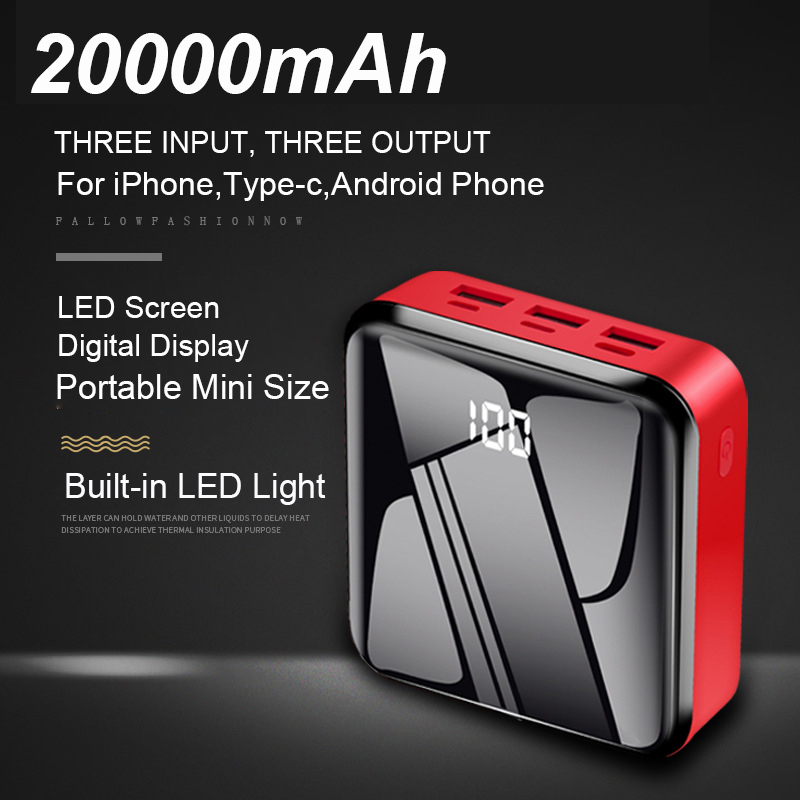 20000mAh Mirror Screen Mini Power Bank External Battery Portable Powerbank 20000 mAh Fast Charging Poverbank For Mobile Phone