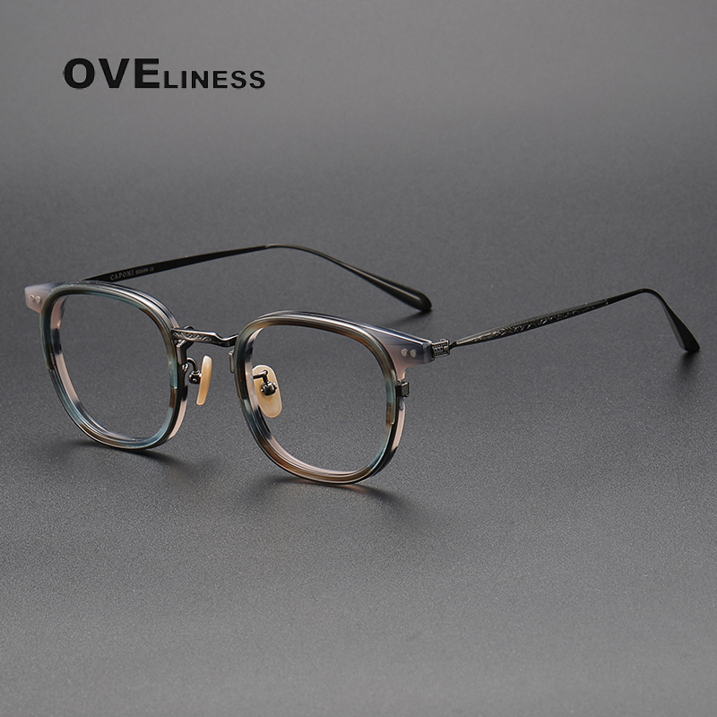Montura de gafas de acetato de titanio 2024, monturas de gafas redondas para hombres y mujeres, gafas Retro Vintage, gafas completas: Caqui
