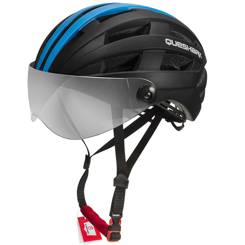 QUESHARK Männer Frauen Ultraleicht Radfahren Helm MTB Rennrad Fahrrad Motorrad Reiten Abnehmbare transparent Objektiv Sicher Kappe QE116: Schwarz Blau