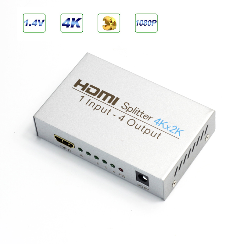 AIXXCO 4k HDMI-compatible Splitter Full HD 1080p Video HDMI-compatible Switch Switcher 1X2 1X4 Split 1 in 2 Out For HDTV DVD: 4K 1x4 / EU Power Adapter