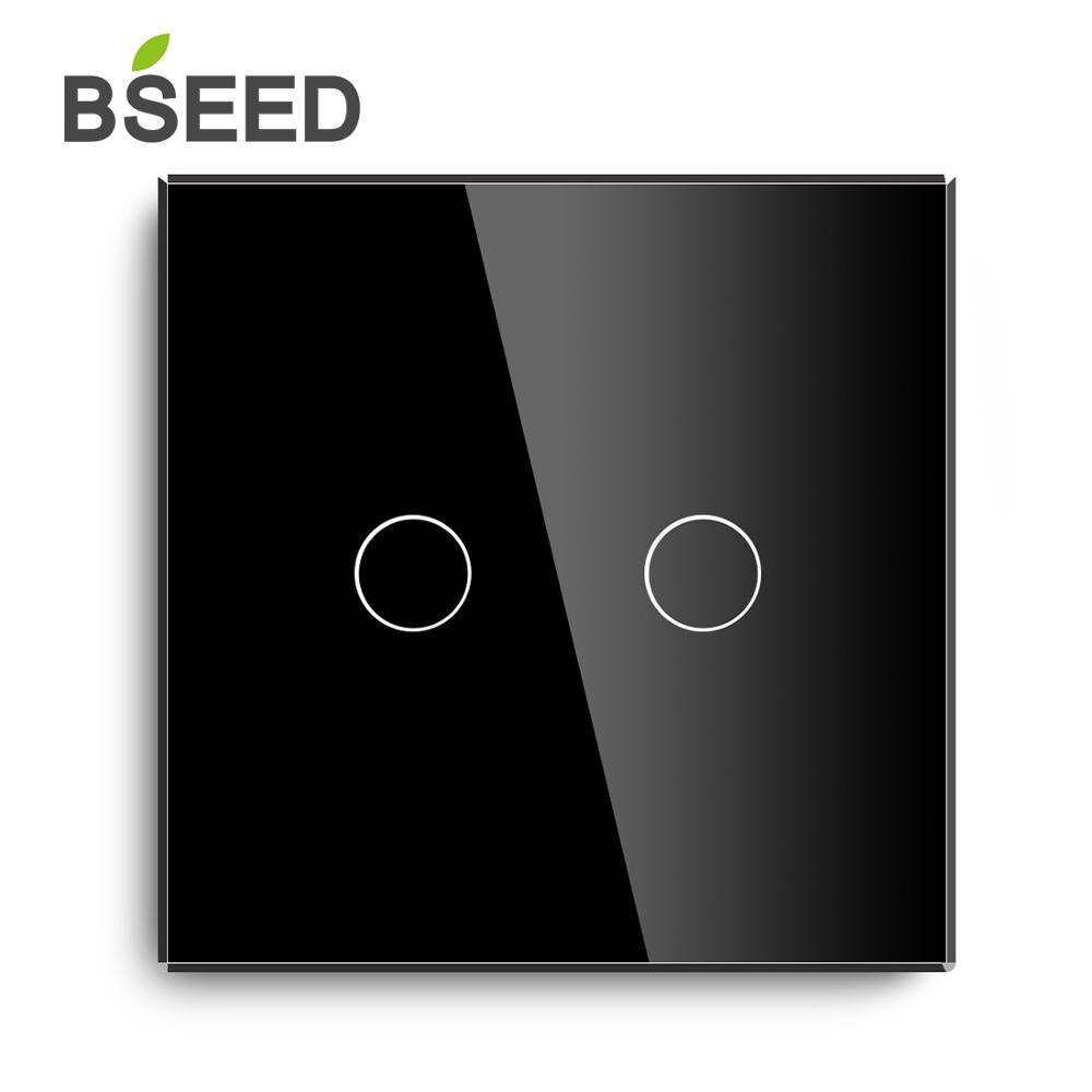 Bseed touch dimmer eu standard switch 2 gang 1 vejs ledet hvid sort gloden krystal klasse panel dimmer