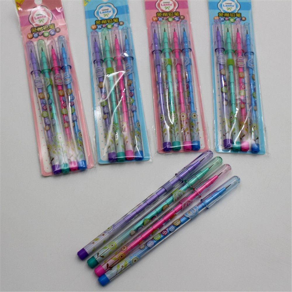 4pcs/set Colorful Non-sharpening Pencils Cute Stationery Pencil Plastic Pencil Student School Stationery material escolar: C