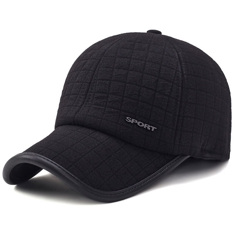 Winter Dikkere Baseball Cap Voor Mannen Met Oorkleppen Warm Houden Katoen Snapback Cap Mannen Vader Hoed Gehoorbescherming Pet: Black