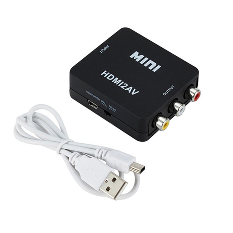 Bundwin mini hdmi till rca av/cvbs kompositvideo av omvandlaradapter hdmi 2av för tv vhs videobandspelare dvd: Svart