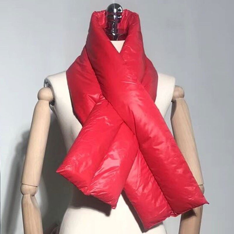 Zimowy puchowy szalik panie panowie wysokiej jakości lekkie ciepłe szaliki moda skrzyżowana Super miękka jednokolorowa chusta: czerwony