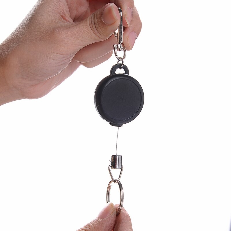 Moderne Schwarz Keychain 60cm Länge Abzeichen Spule Versenkbare Rückstoß bestehen Ich würde Karte Halfter ziehen Schlüssel Ring Stahl Schnur Büro schreibwaren