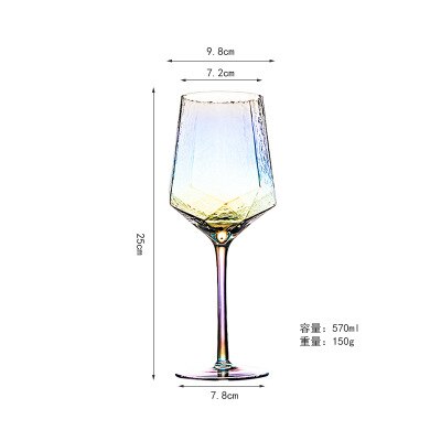 Farverigkreativt glas vinglas hjemmehamret bæger rødvinsglas diamant champagne glas vinglas: 570ml